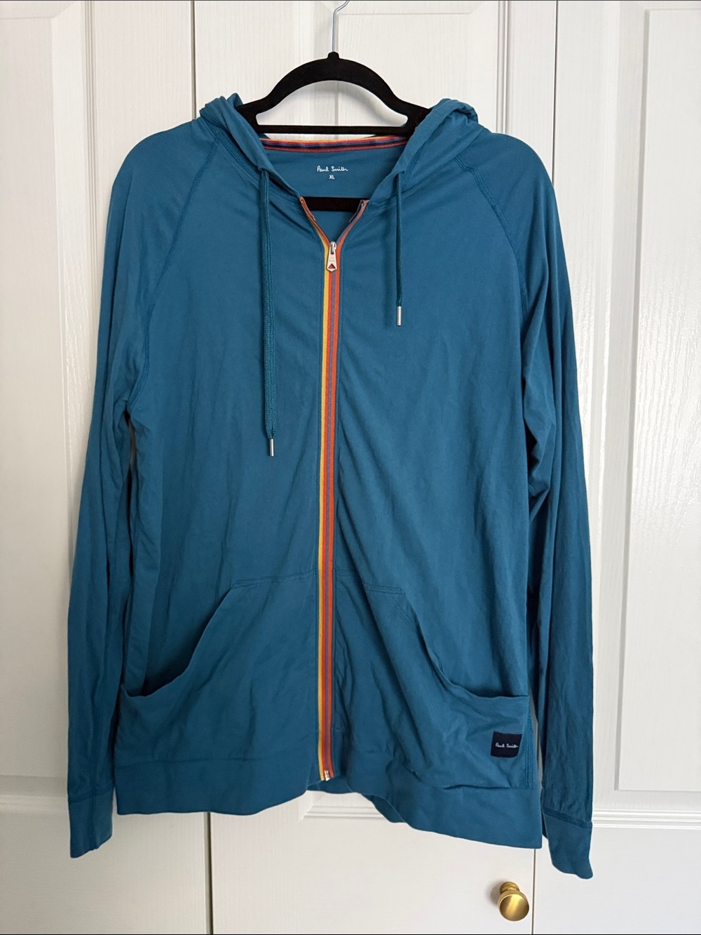 Paul Smith Teal Zip Front Hoodie with Contrast Stripe